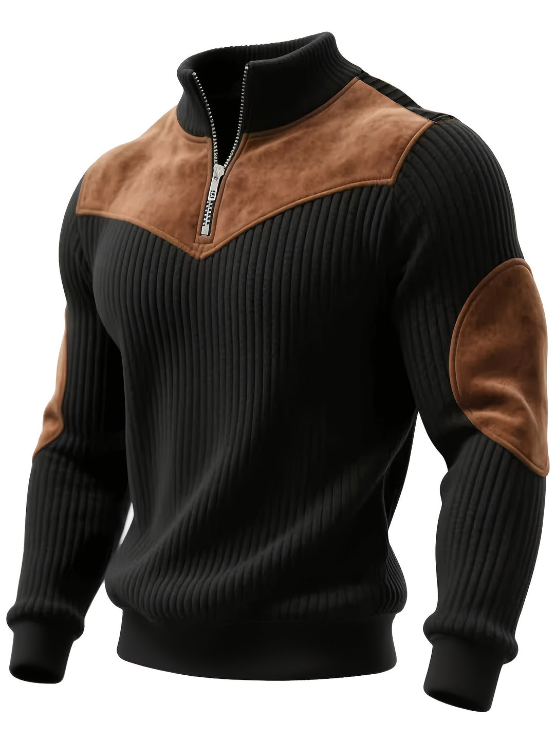 Half-Zip Retro Pullover Sweater for Men – Ribbed Patchwork Streetwear · Oliver Bradley