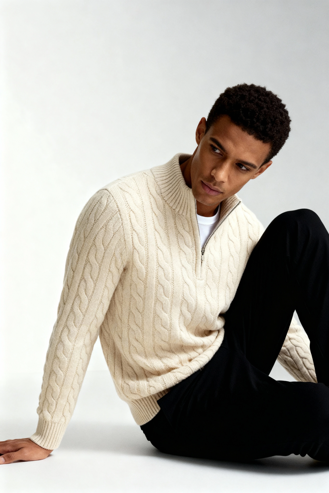 Harbour Men Quarter-Zip Up Sweater - Beige · Oliver Bradley