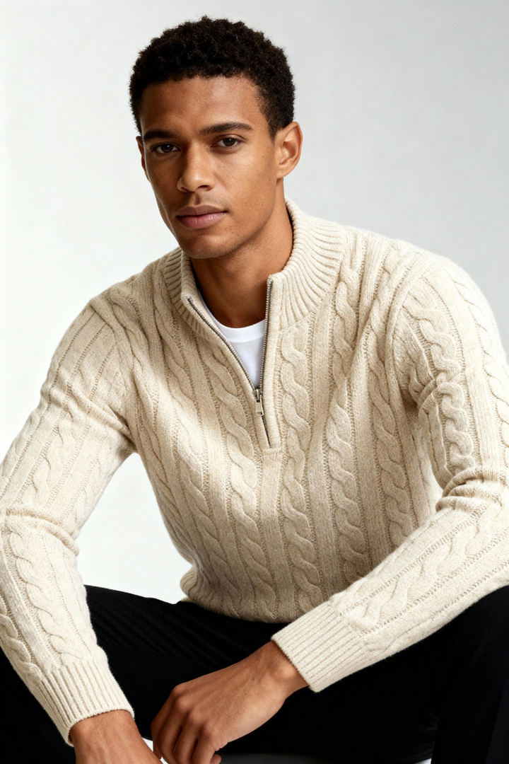 Harbour Men Quarter-Zip Up Sweater - Beige · Oliver Bradley
