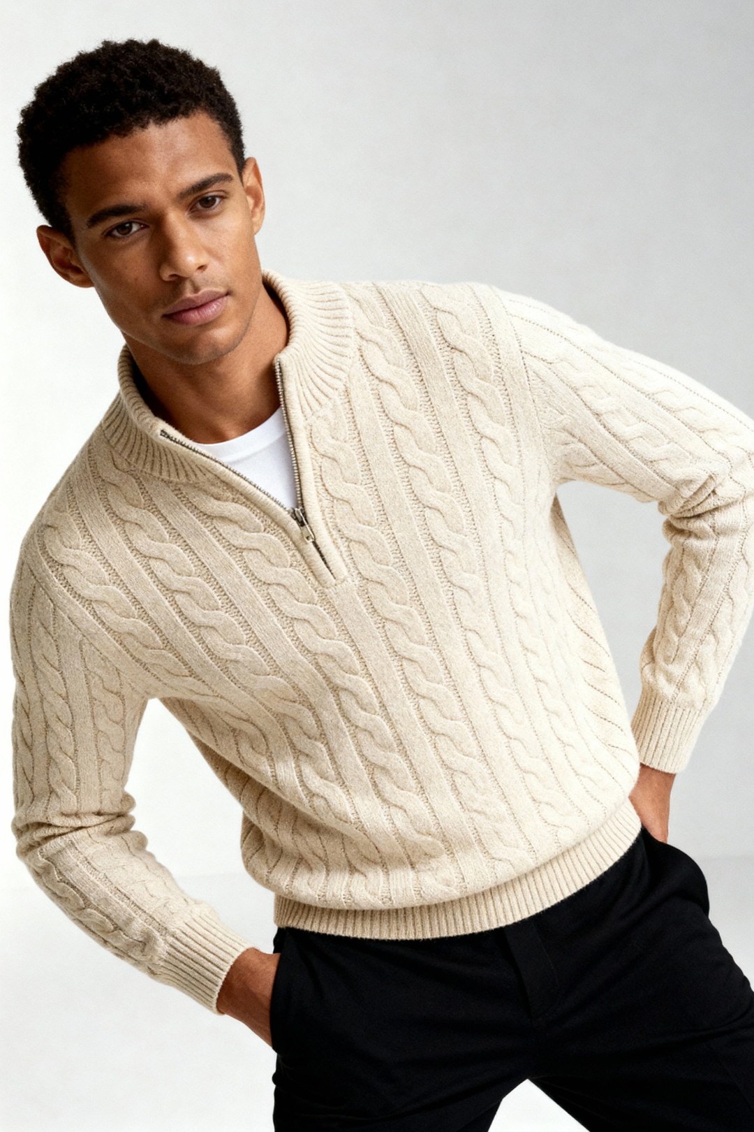 Harbour Men Quarter-Zip Up Sweater - Beige · Oliver Bradley