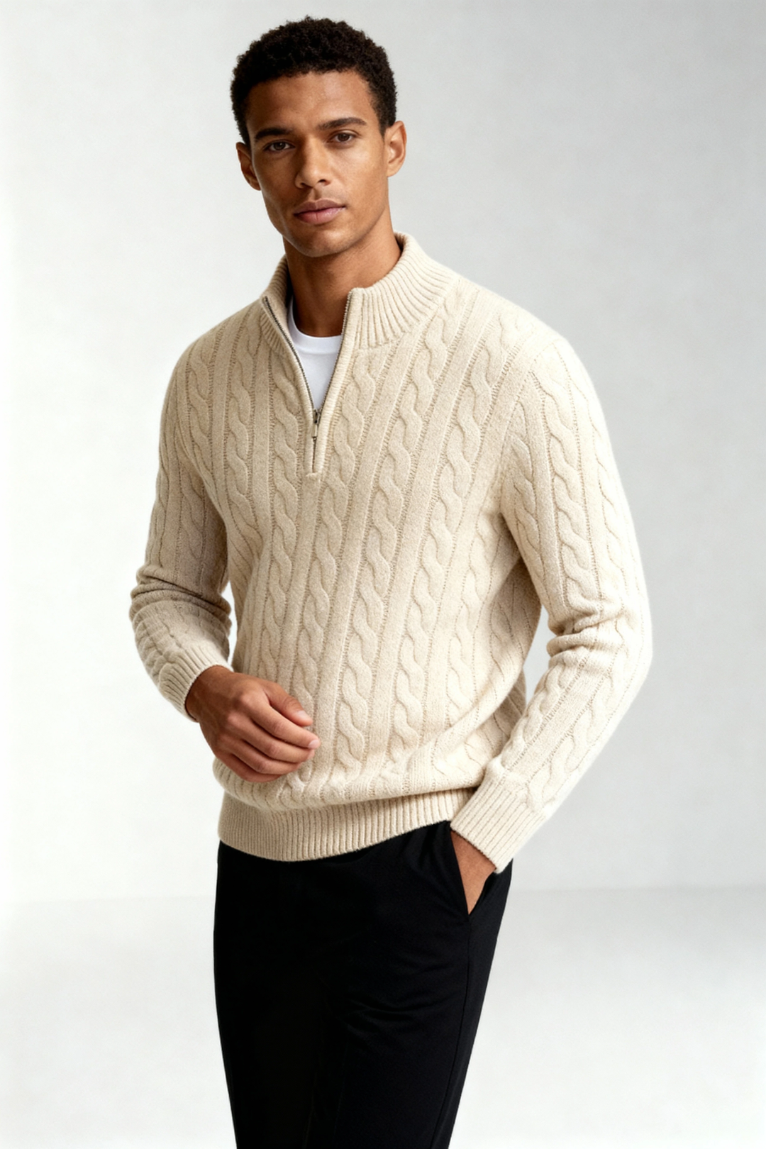 Harbour Men Quarter-Zip Up Sweater - Beige · Oliver Bradley