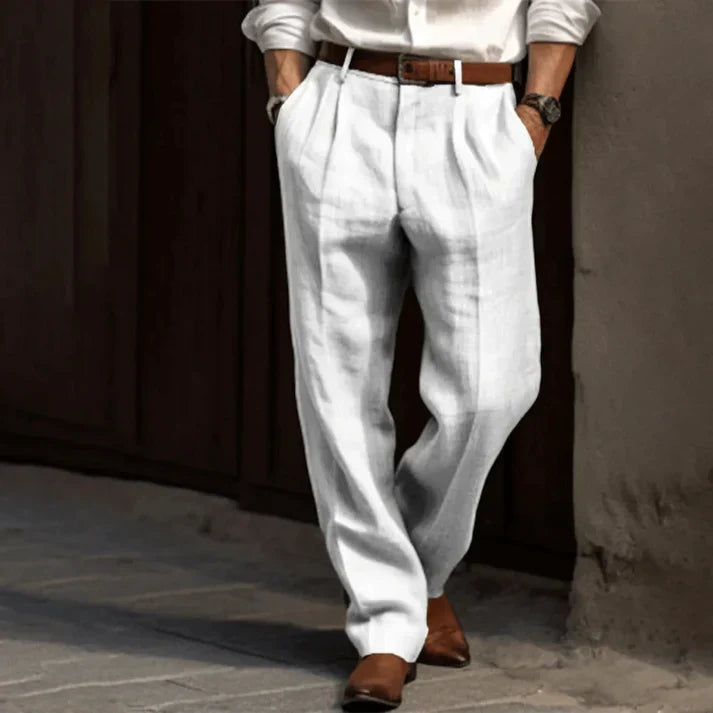 James | Men's Straight-Leg Lightweight Pleated Trousers · Oliver Bradley