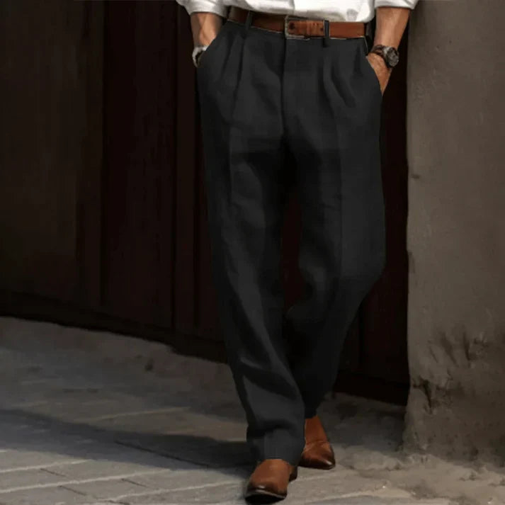 James | Men's Straight-Leg Lightweight Pleated Trousers · Oliver Bradley