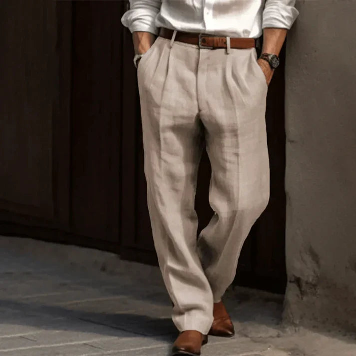 James | Men's Straight-Leg Lightweight Pleated Trousers · Oliver Bradley