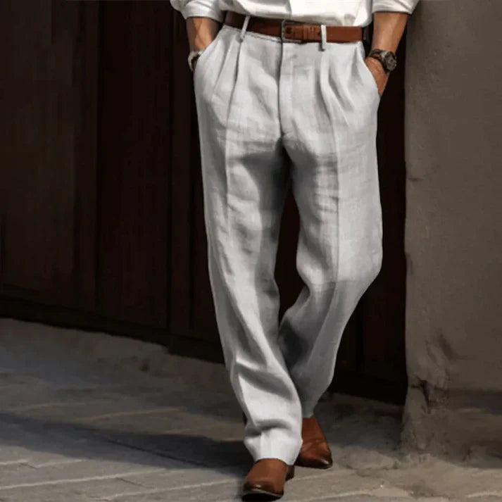 James | Men's Straight-Leg Lightweight Pleated Trousers · Oliver Bradley
