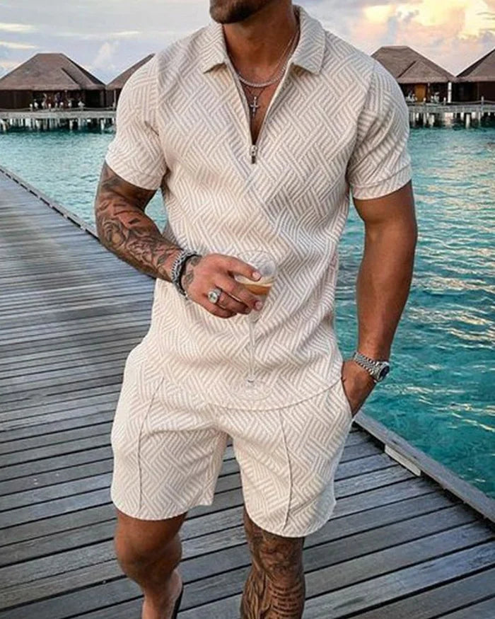 Lapel Cream Polo Shirt And Shorts Co-Ord · Oliver Bradley