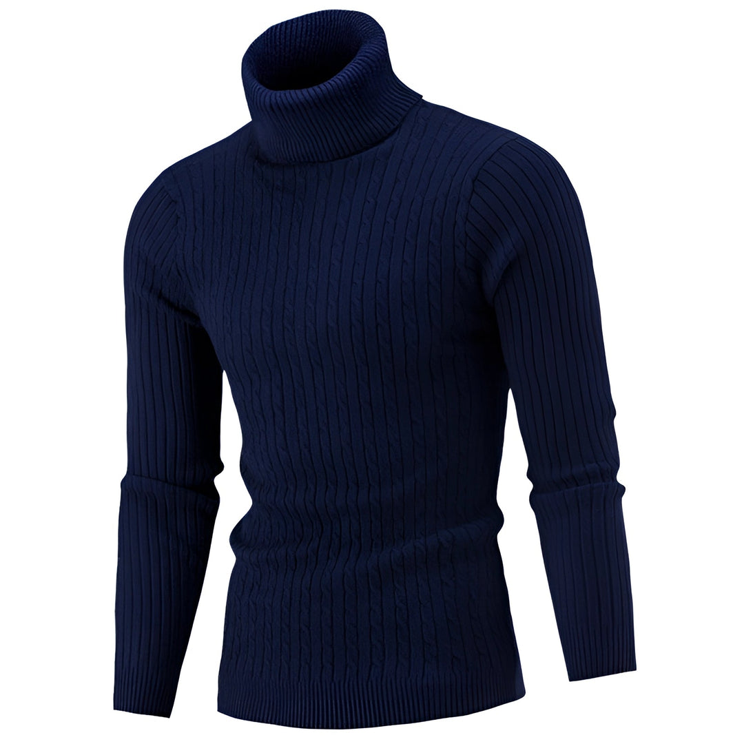 Luxury Black Cable Knit Turtleneck Sweater - Thick Wool, Ribbed Collar · Oliver Bradley