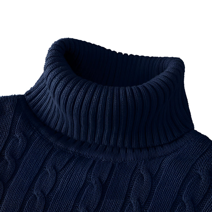 Luxury Black Cable Knit Turtleneck Sweater - Thick Wool, Ribbed Collar · Oliver Bradley