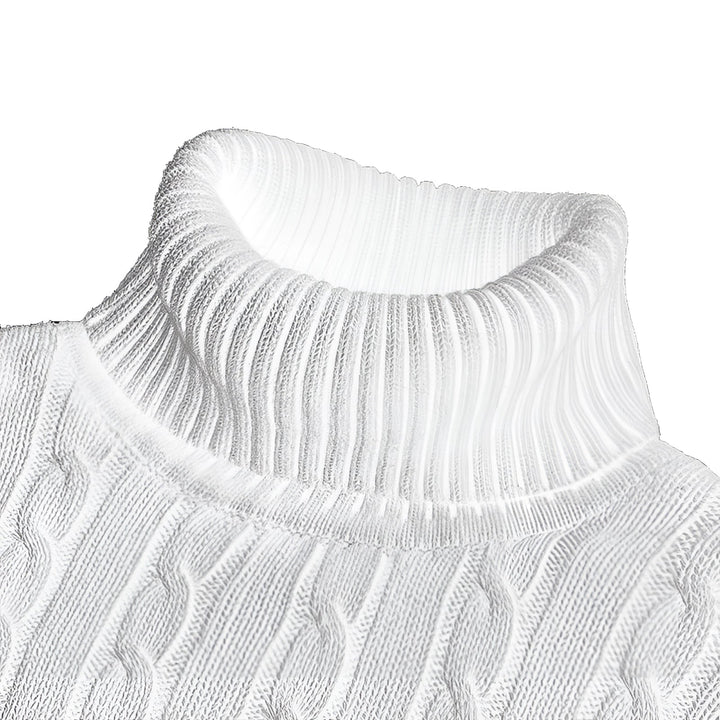 Luxury Black Cable Knit Turtleneck Sweater - Thick Wool, Ribbed Collar · Oliver Bradley
