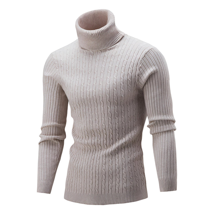 Luxury Black Cable Knit Turtleneck Sweater - Thick Wool, Ribbed Collar · Oliver Bradley