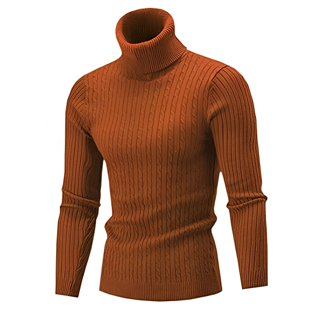 Luxury Black Cable Knit Turtleneck Sweater - Thick Wool, Ribbed Collar · Oliver Bradley
