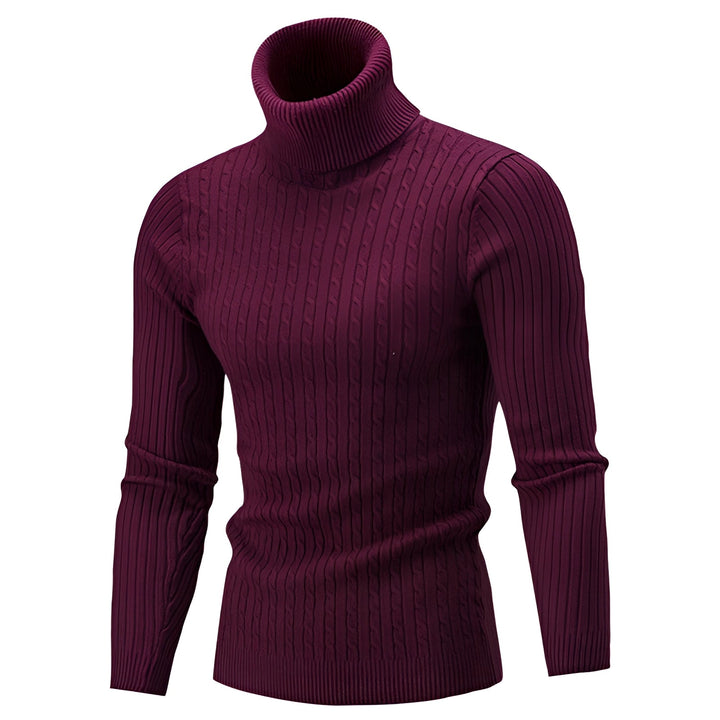 Luxury Black Cable Knit Turtleneck Sweater - Thick Wool, Ribbed Collar · Oliver Bradley