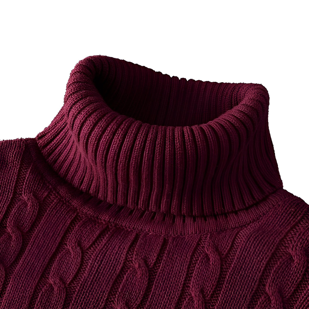 Luxury Black Cable Knit Turtleneck Sweater - Thick Wool, Ribbed Collar · Oliver Bradley