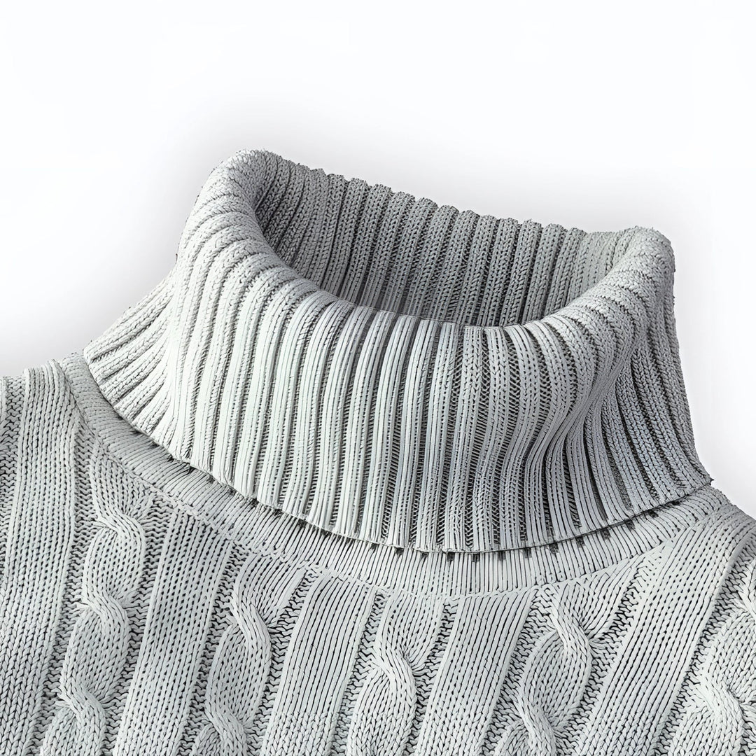 Luxury Black Cable Knit Turtleneck Sweater - Thick Wool, Ribbed Collar · Oliver Bradley