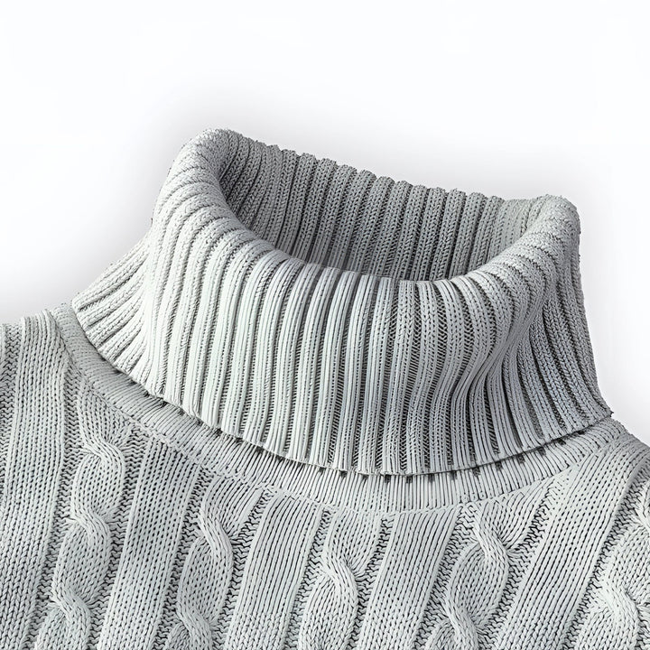 Luxury Black Cable Knit Turtleneck Sweater - Thick Wool, Ribbed Collar · Oliver Bradley