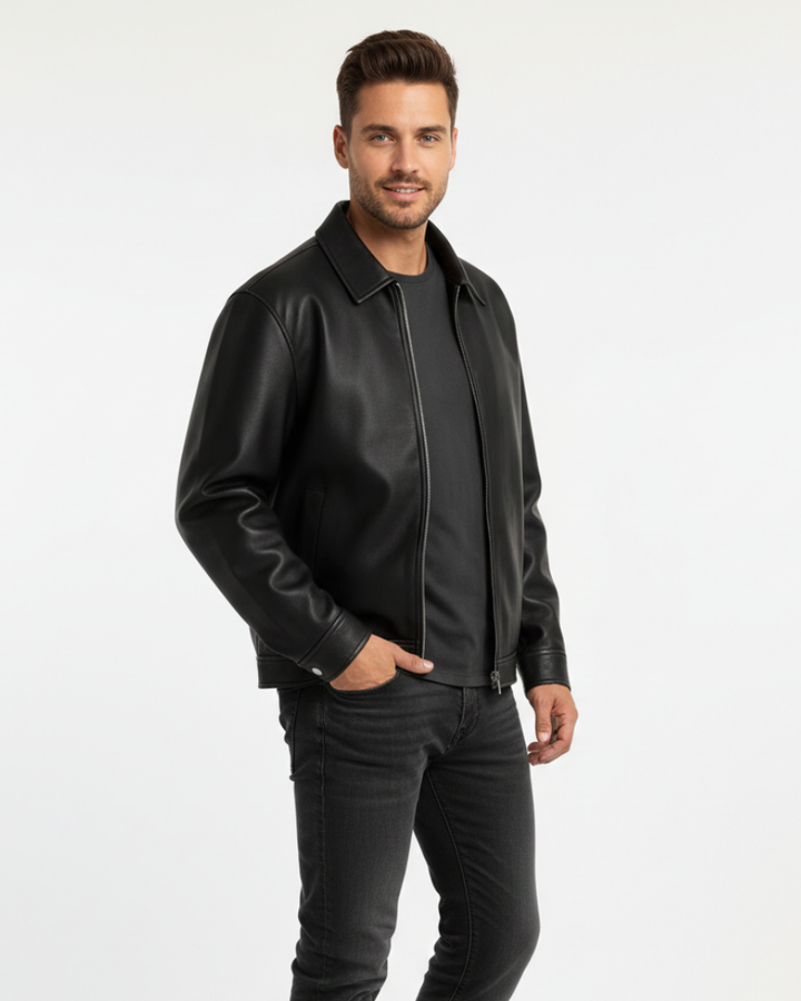 Mason Veste en Cuir Homme – Coupe Moderne, Design Épuré & Fermeture Zippée · Oliver Bradley