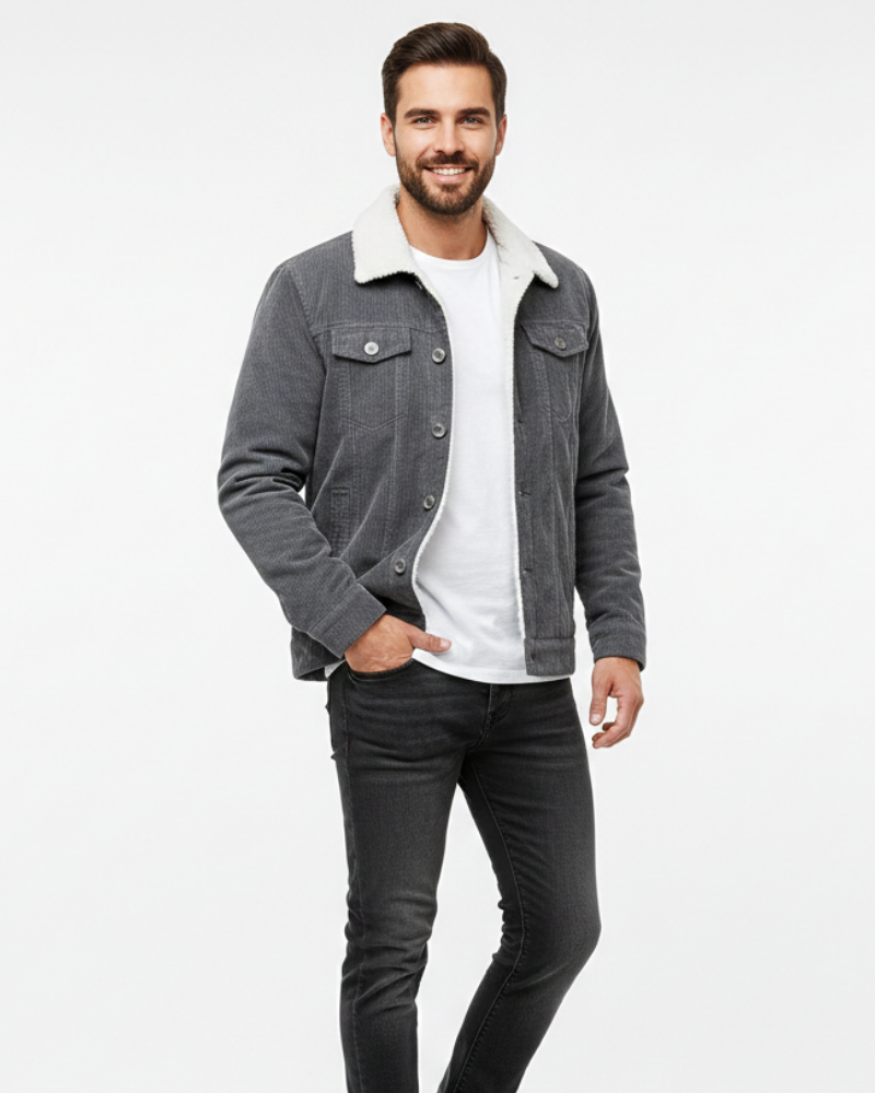 Mason Veste Trucker Homme – Corduroy Doublé Sherpa avec Col Teddy & Boutons Classiques