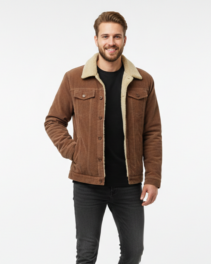 Mason Veste Trucker Homme – Corduroy Doublé Sherpa avec Col Teddy & Boutons Classiques