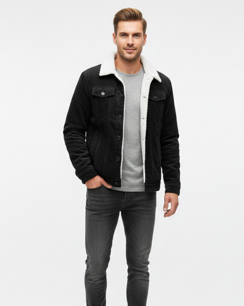 Mason Veste Trucker Homme – Corduroy Doublé Sherpa avec Col Teddy & Boutons Classiques