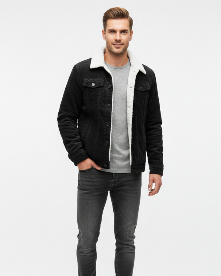 Mason Veste Trucker Homme – Corduroy Doublé Sherpa avec Col Teddy & Boutons Classiques