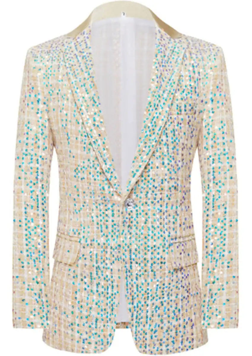 Men’s 2-Piece Linen Sparkle Gridline Champagne Suit · Oliver Bradley