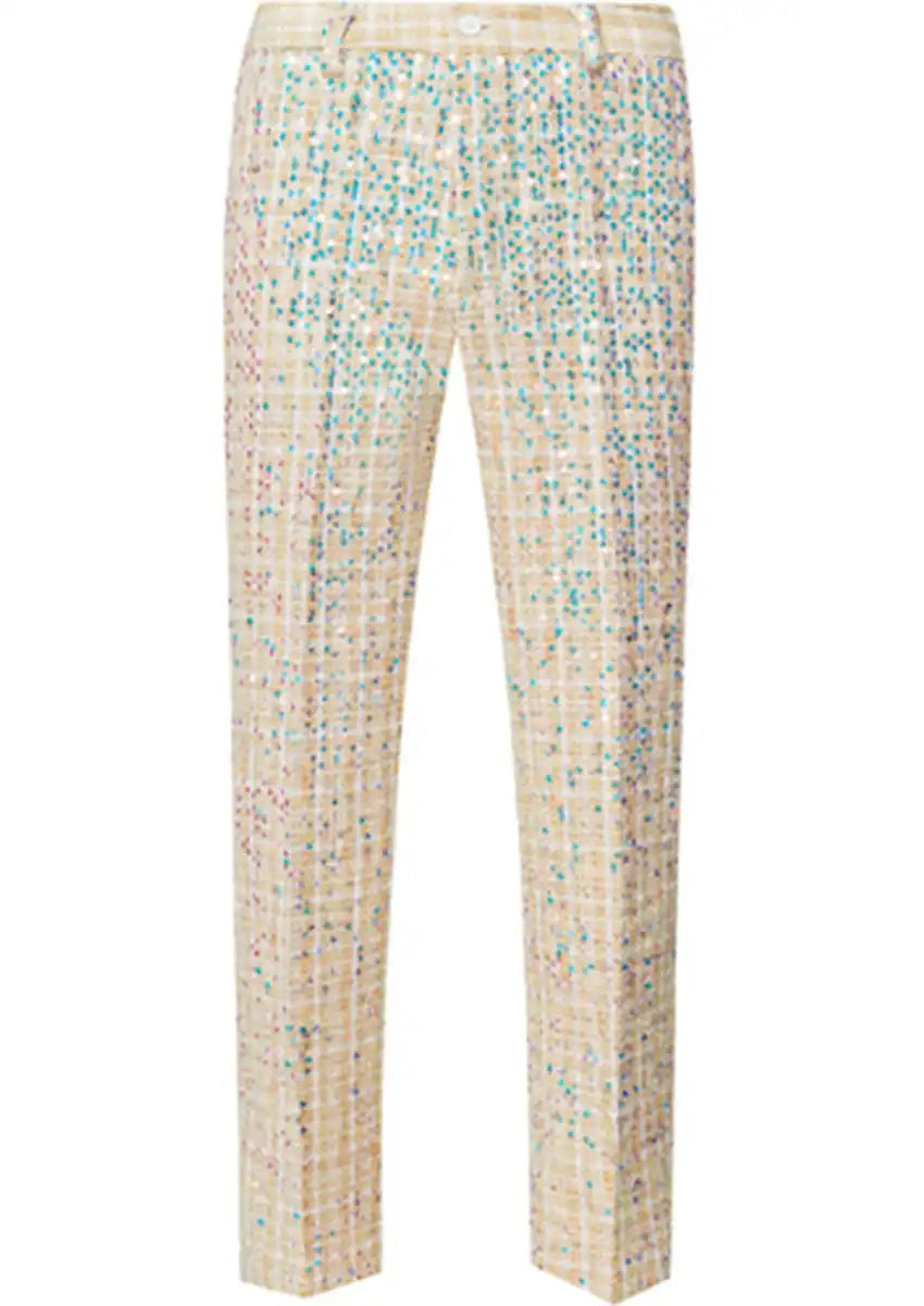 Men’s 2-Piece Linen Sparkle Gridline Champagne Suit · Oliver Bradley