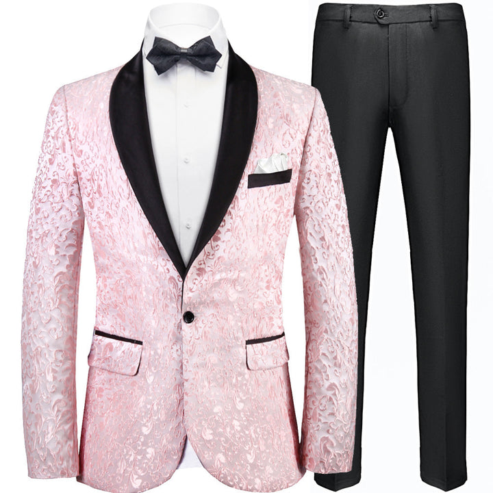 Men's 2-Piece Pink Jacquard Embroidery Paisley Suit · Oliver Bradley