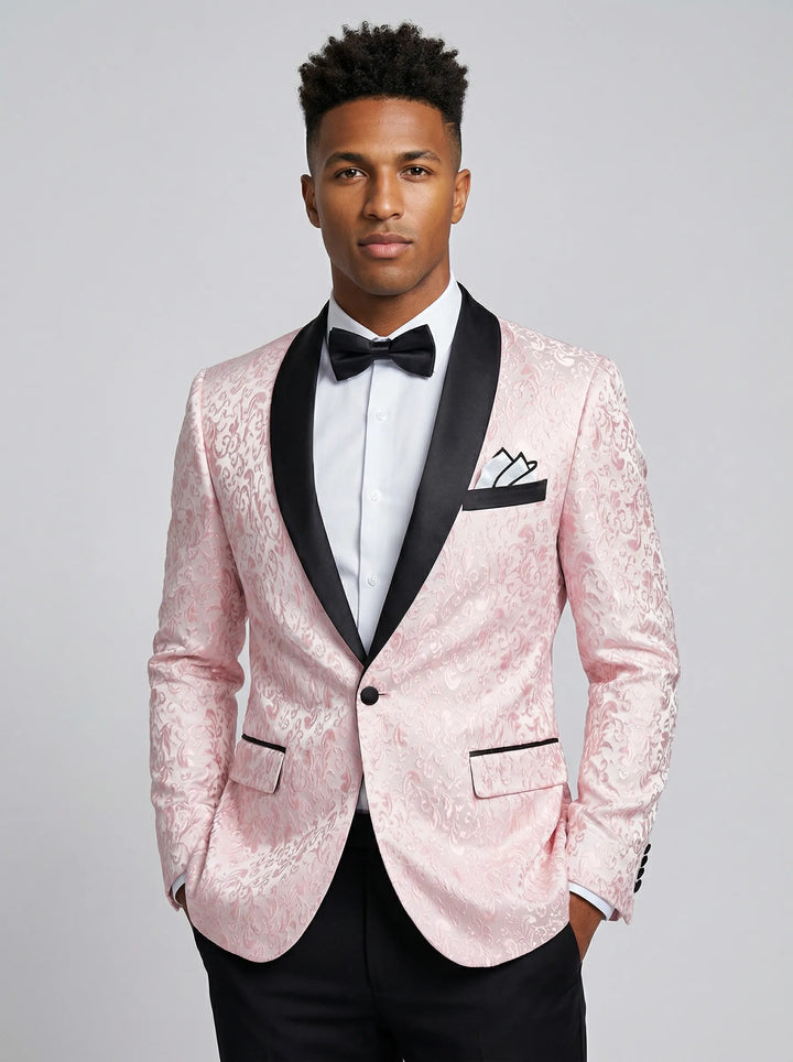 Men's 2-Piece Pink Jacquard Embroidery Paisley Suit · Oliver Bradley
