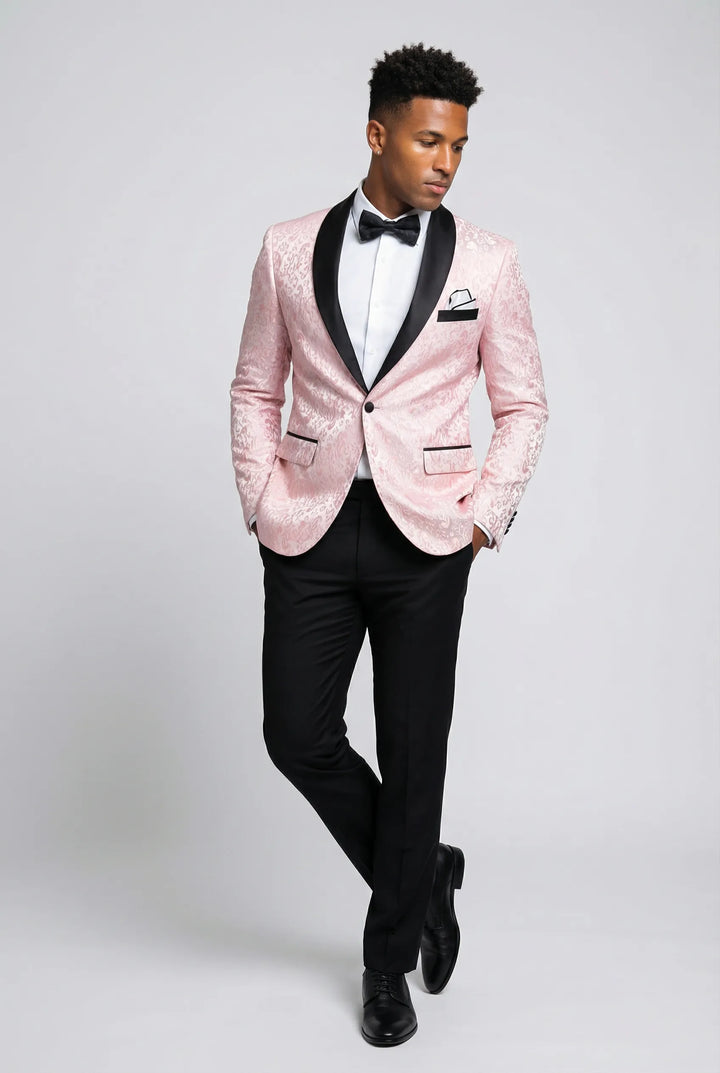 Men's 2-Piece Pink Jacquard Embroidery Paisley Suit · Oliver Bradley