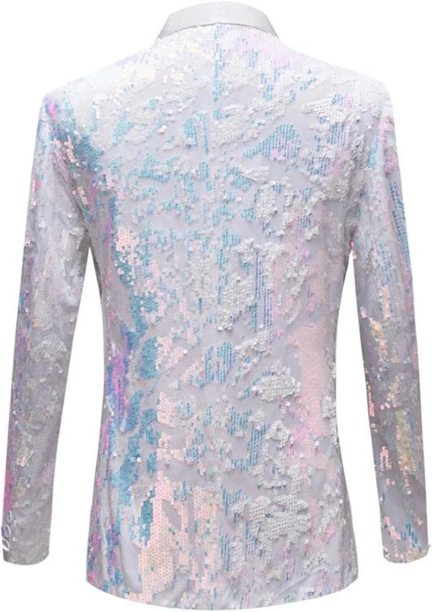 Men's 2-Piece Shawl Lapel in Satin Blue and White Sequin Tuxedo · Oliver Bradley
