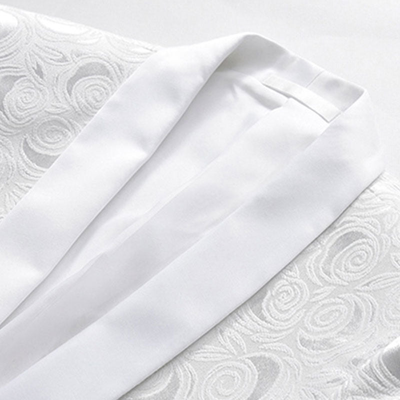 Men's 3-Piece White Rose Embroidery Shawl Lapel Wedding Suit · Oliver Bradley