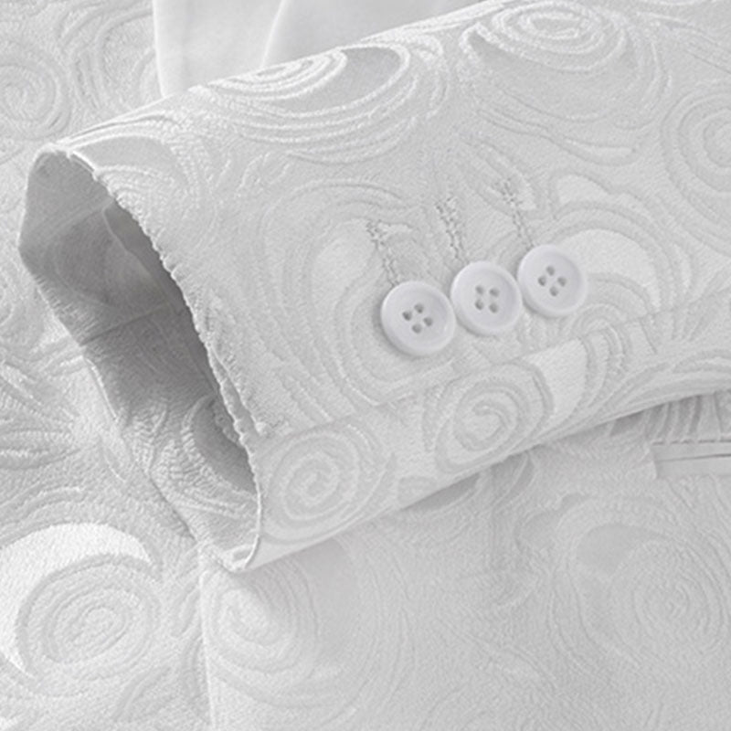 Men's 3-Piece White Rose Embroidery Shawl Lapel Wedding Suit · Oliver Bradley
