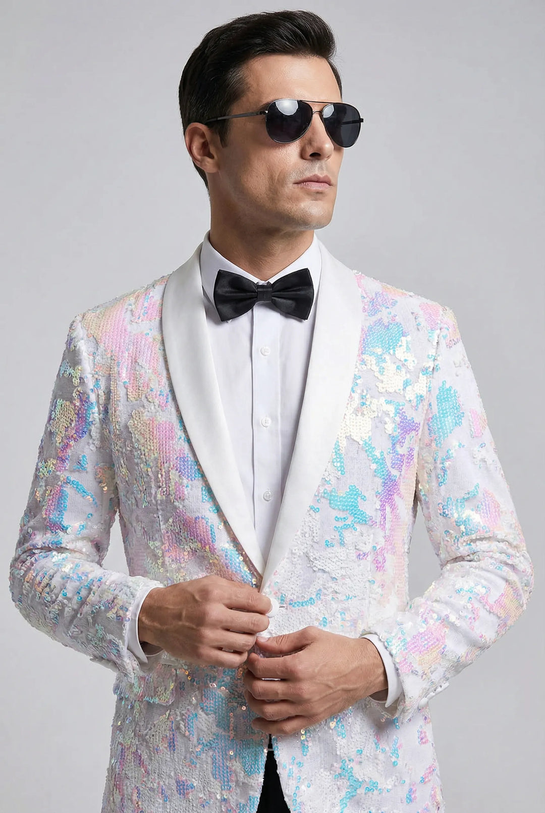 Men's Slim Fit Tuxedo Jacket Embroidery Sequin Jacket White · Oliver Bradley