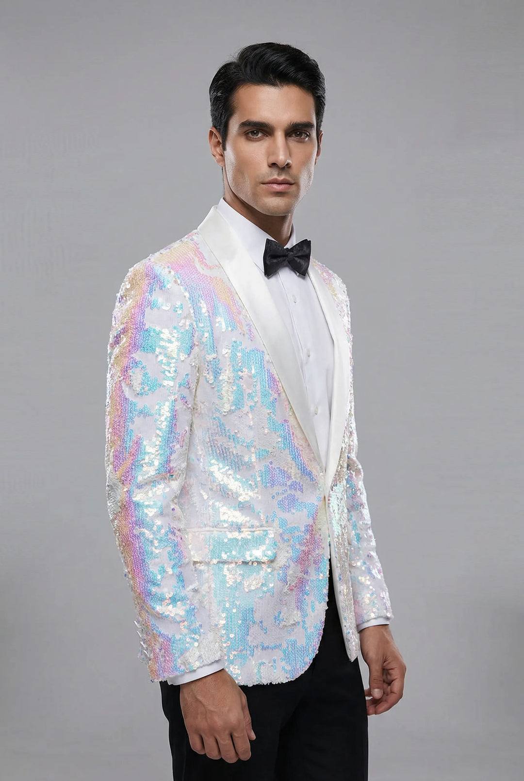 Men's Slim Fit Tuxedo Jacket Embroidery Sequin Jacket White · Oliver Bradley