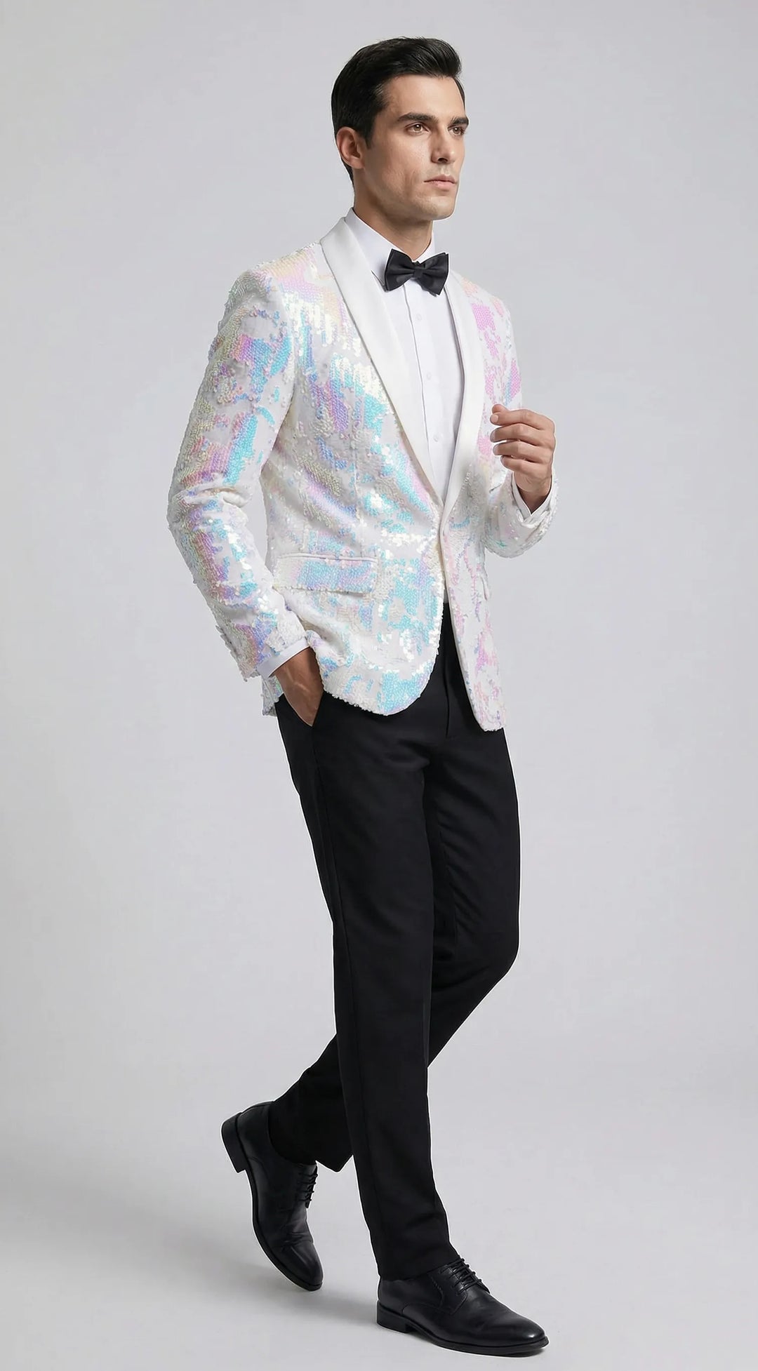 Men's Slim Fit Tuxedo Jacket Embroidery Sequin Jacket White · Oliver Bradley