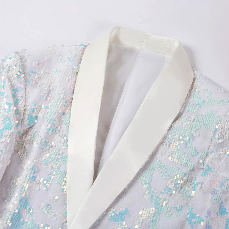 Men's Slim Fit Tuxedo Jacket Embroidery Sequin Jacket White · Oliver Bradley
