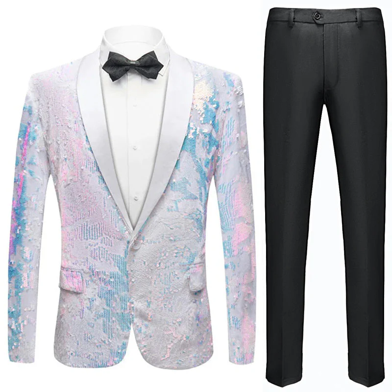 Men's Slim Fit Tuxedo Jacket Embroidery Sequin Jacket White · Oliver Bradley