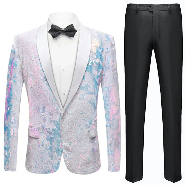 Men's Slim Fit Tuxedo Jacket Embroidery Sequin Jacket White · Oliver Bradley