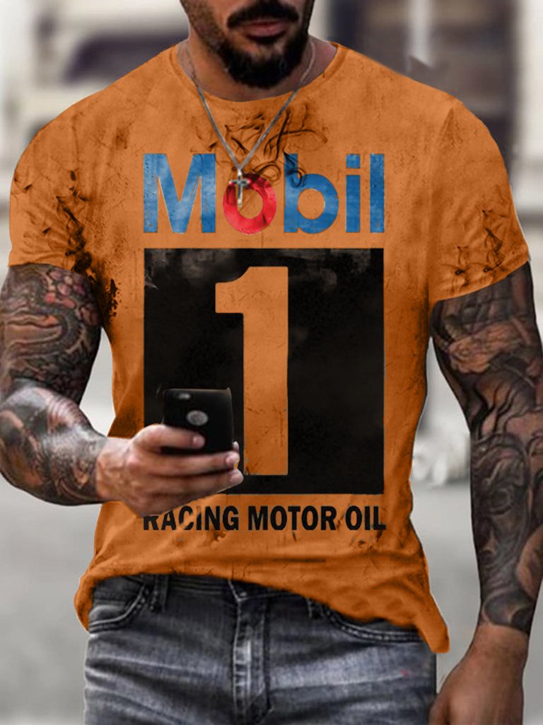 Mens Vintage Motor Oil Badge Printed T-Shirt · Oliver Bradley