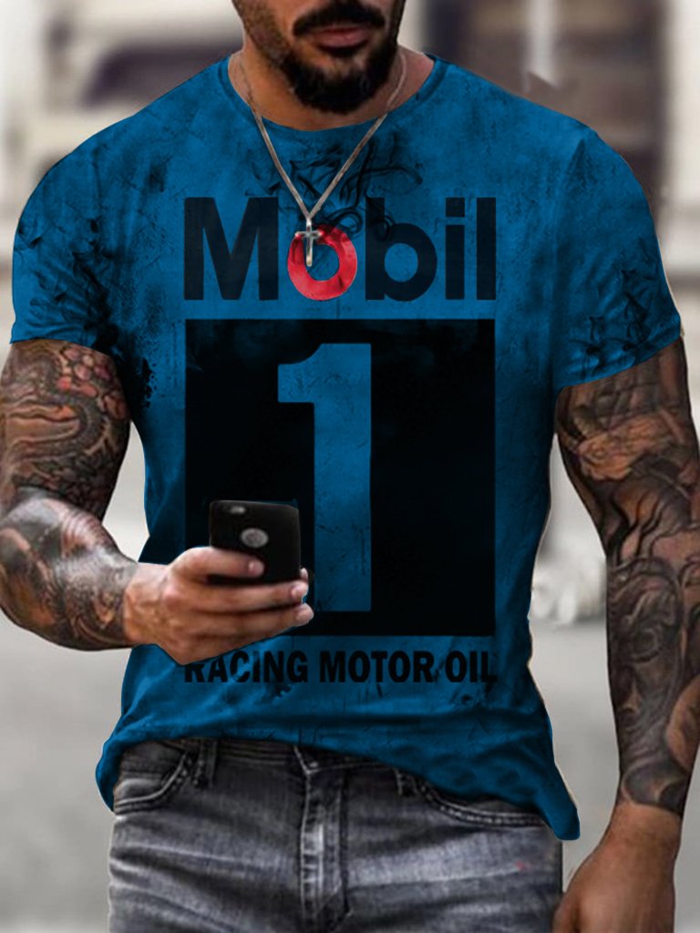 Mens Vintage Motor Oil Badge Printed T-Shirt · Oliver Bradley