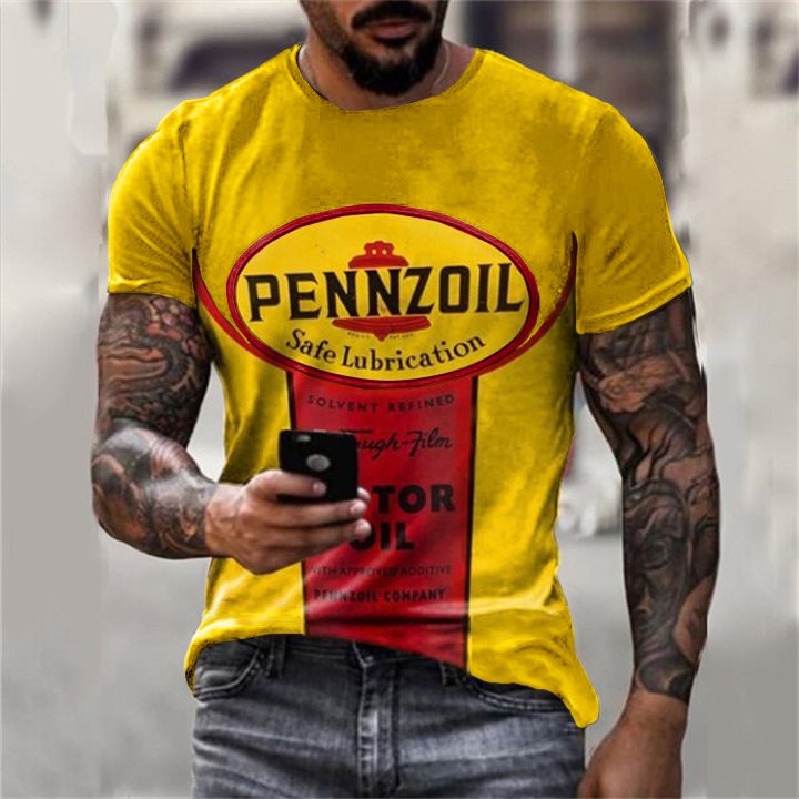 Mens Vintage Motor Oil Printed T-Shirt · Oliver Bradley