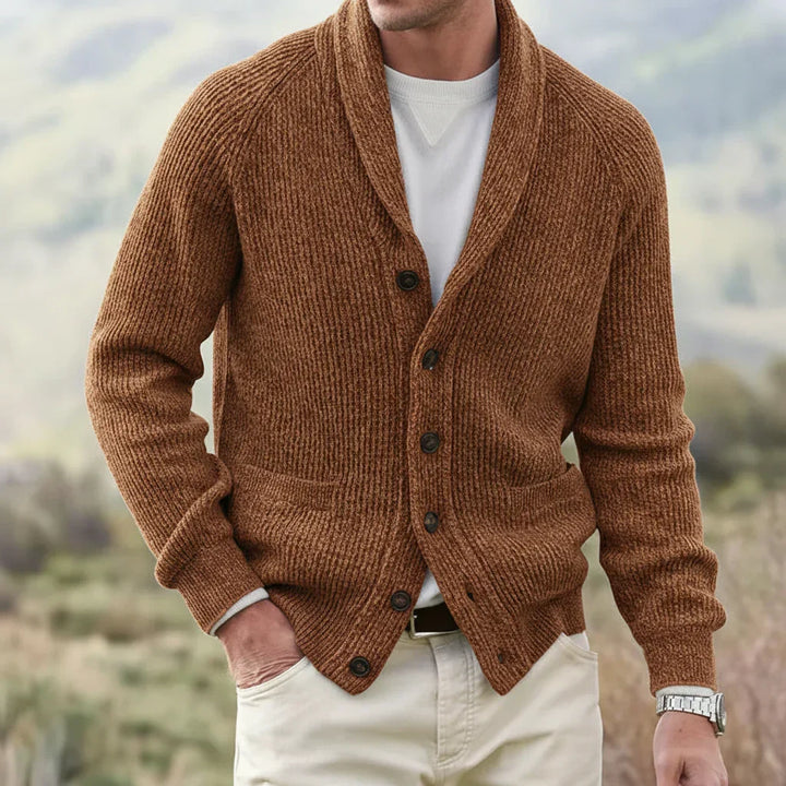 Michael | Herren Frühjahrs Strickjacke mit Schalkragen und Knopfleiste · Oliver Bradley