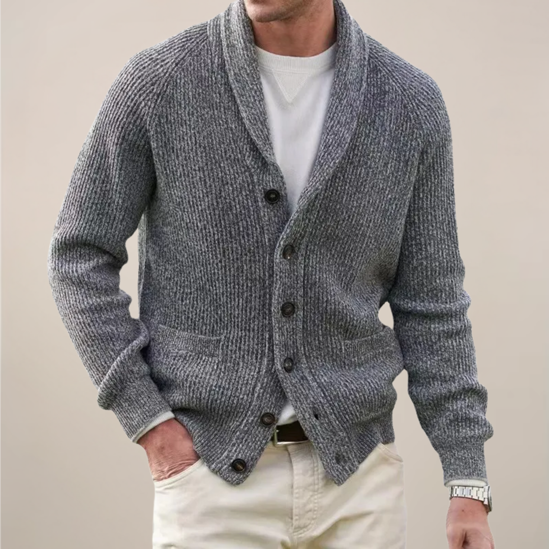 Michael | Herren Frühjahrs Strickjacke mit Schalkragen und Knopfleiste · Oliver Bradley