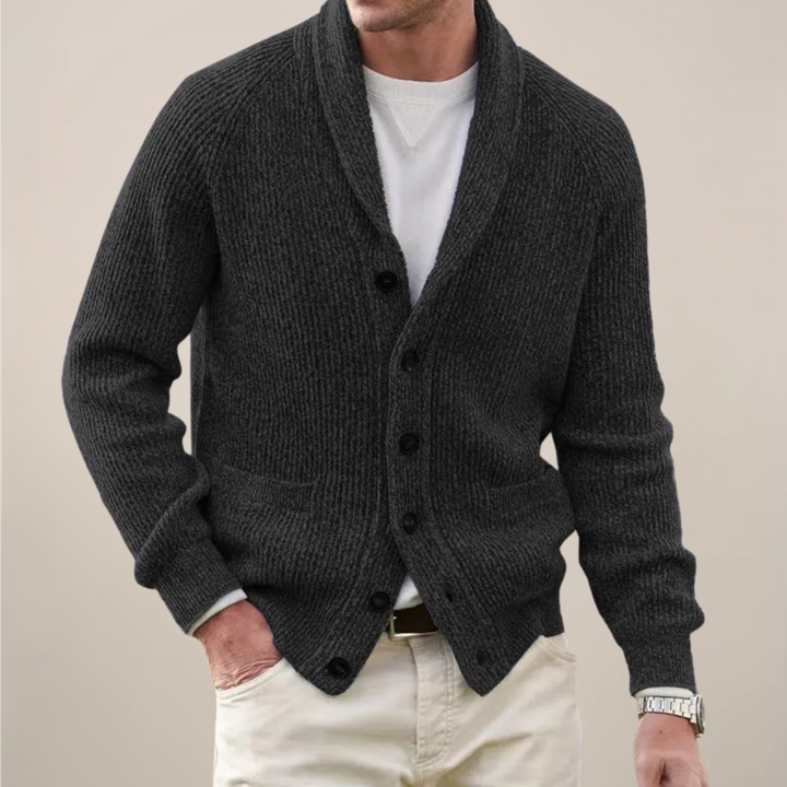 Michael | Herren Frühjahrs Strickjacke mit Schalkragen und Knopfleiste · Oliver Bradley