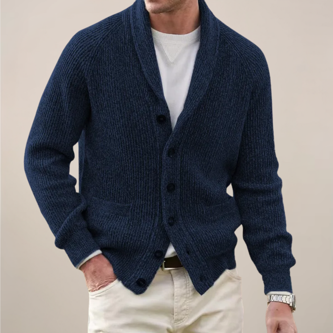 Michael | Herren Frühjahrs Strickjacke mit Schalkragen und Knopfleiste · Oliver Bradley