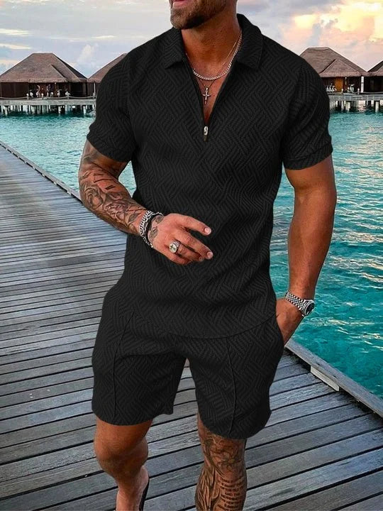 Midnight Black Polo Shirt & Shorts Co-Ord · Oliver Bradley