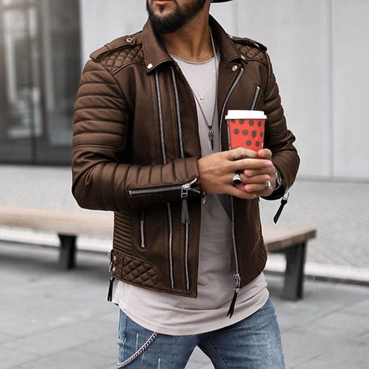 Moritz | Herren Gepolsterte Biker Stil Lederjacke mit Reißverschluss · Oliver Bradley