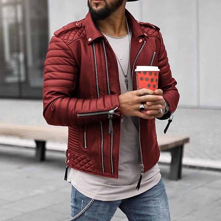 Moritz | Herren Gepolsterte Biker Stil Lederjacke mit Reißverschluss · Oliver Bradley