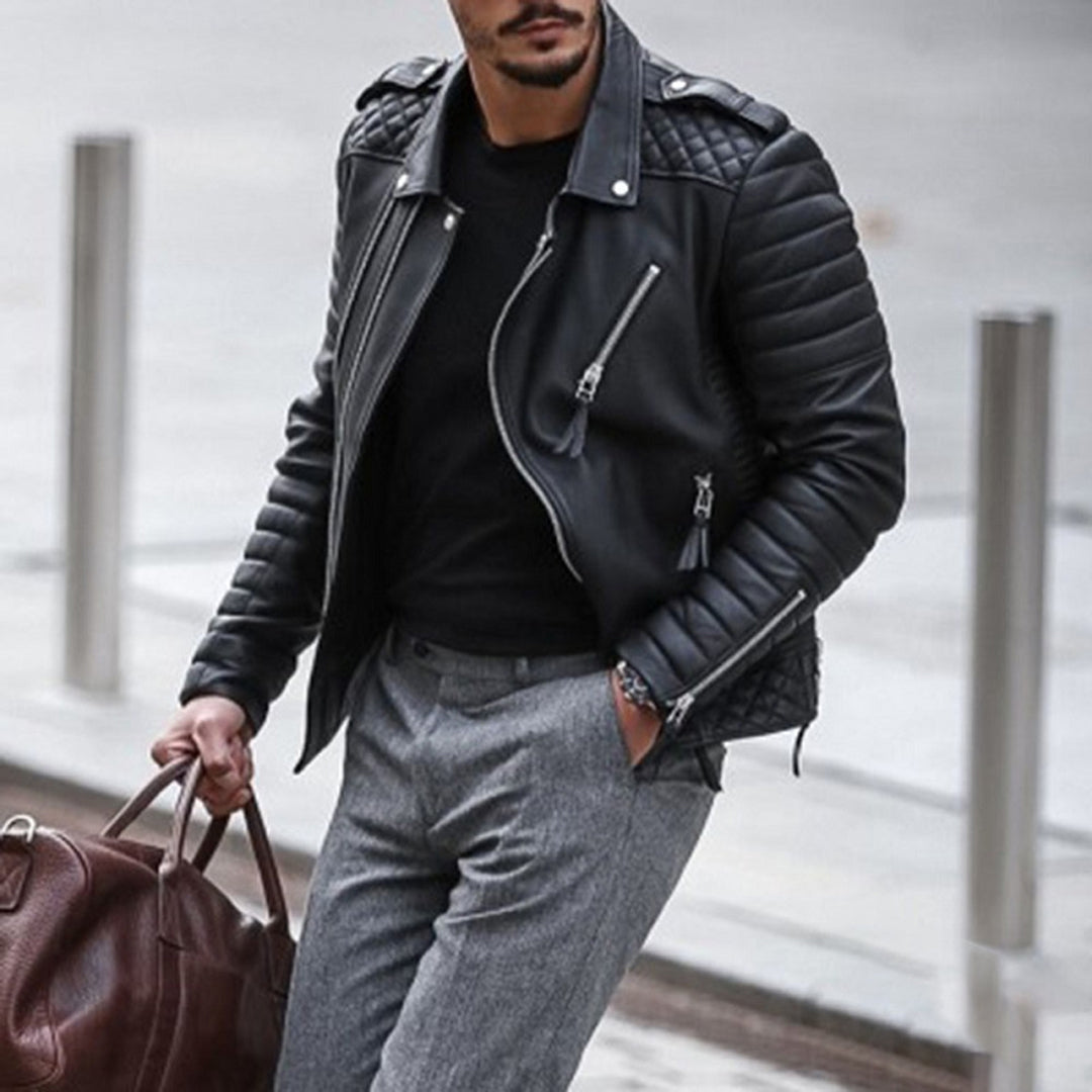 Moritz | Herren Gepolsterte Biker Stil Lederjacke mit Reißverschluss · Oliver Bradley