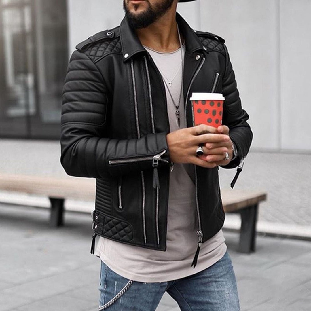 Moritz | Herren Gepolsterte Biker Stil Lederjacke mit Reißverschluss · Oliver Bradley